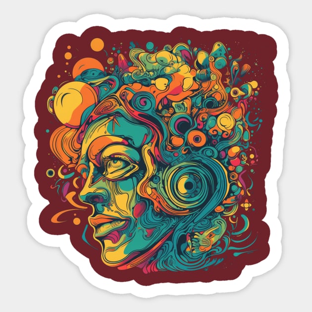 Psychedelic face in many colours Sticker by Unelmoija